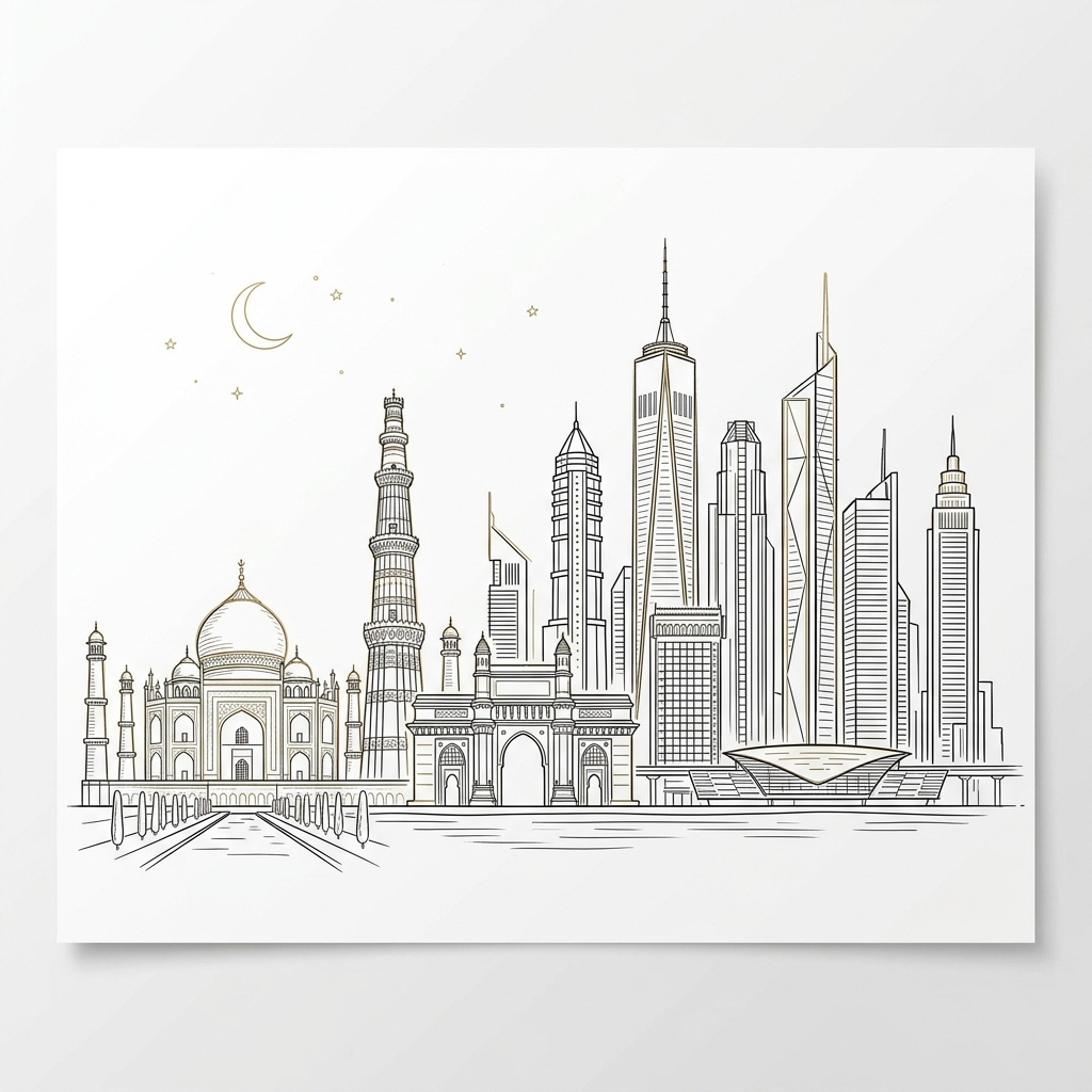Canal Front Properties Architectural Line Art Illustration